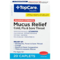 TopCare Mucus Relief, Maximum Strength, Caplets - 20 Each 