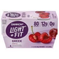 Dannon Yogurt, Fat Free, Cherry, Greek - 4 Each 