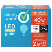 Simply Done Light Bulbs, LED, Globe, Soft White, 4.5 Watts - 2 Each 