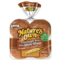 Nature's Own Hamburger Buns, 100% Whole Wheat - 15 Ounce 