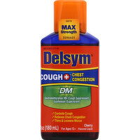 Delsym Cough + Chest Congestion, Max Strength, Liquid, Cherry Flavored - 6 Ounce 