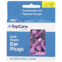 TopCare Ear Plugs, Soft Foam, NRR 32 - 1 Each 