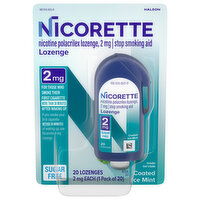 Nicorette Stop Smoking Aid, Nicotine Polacrilex, 2 mg, Sugar Free, Coated Ice Mint, Lozenge - 20 Each 