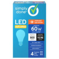 Simply Done Light Bulbs, LED, Frosted, Soft White, 8 Watts - 4 Each 