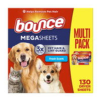 Bounce Pet Hair and Lint Guard Mega Dryer Sheets with 3X Pet Hair Fighters, Fresh Scent