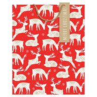 Hallmark 13" Large Christmas Gift Bag (Patterned Deer on Red) - 1 Each 