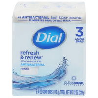 Dial Bar Soap, Deodorant, Antibacterial, White, Large - 3 Each 