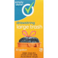 Simply Done Trash Bag, Drawstring, Large, 30 Gallon