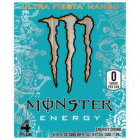 Monster Energy Drink, Zero Sugar, Ultra Fiesta Mango, 4 Pack