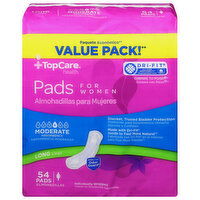 TopCare Pads, for Women, Moderate Absorbency 4, Long, Value Pack - 54 Each 