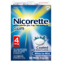 Nicorette Stop Smoking Aid, 4 mg, Gum, White Ice Mint