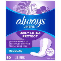 Always Liners, Daily Extra Protect, Regular, Unscented - 60 Each 