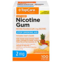 TopCare Stop Smoking Aid, 2 mg, Nicotine Gum, Soft Core, Fruit Wave Flavor - 100 Each 