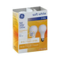 Ge Light Bulbs, 3 Way, Soft White, 50/100/150 Watts, 2 Bulb Value Pack - 2 Each 