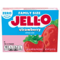 Jell-O Gelatin Dessert, Low Calorie, Zero Sugar, Strawberry, Family Size - 0.6 Ounce 