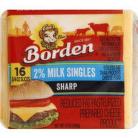 Borden Cheese Product, Pasteurized Prepared, Sharp, Reduced Fat, 2% Milk Singles - 16 Each 