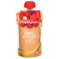 Happy Baby Baby Food, Organic, Banana, Raspberries & Oats, Stage 2 (6+ Months) - 4 Ounce 