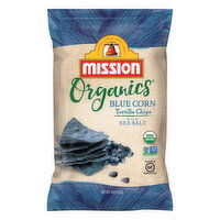 Mission Organics Tortilla Chips, Organic, Blue Corn, With Sea Salt - 9 Ounce 