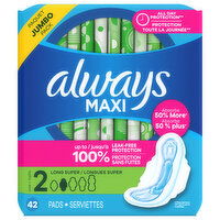 Always Pads, Long Super, Size 2, Jumbo Pack - 42 Each 