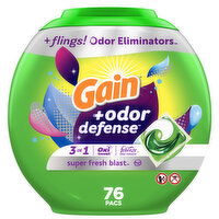 Gain Flings Laundry Detergent Pacs with Odor Defense, Super Fresh Blast - 76 Each