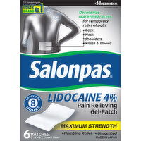 Salonpas Pain Relieving Gel-Patch, Maximum Strength, Patches - 6 Each 