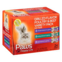 Paws Happy Life Cat Food, Grilled Flavor Poultry & Beef, Variety Pack - 24 Each 