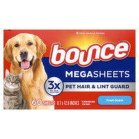 Bounce Pet Hair and Lint Guard Mega Dryer Sheets with 3X Pet Hair Fighters, Fresh Scent - 60 Each 