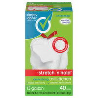 Simply Done Tall Kitchen Bags, Drawstring, Stretch 'n Hold, Unscented, 13 Gallon - 40 Each 