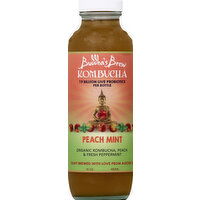 Buddhas Brew Kombucha, Peach Mint - 16 Ounce 