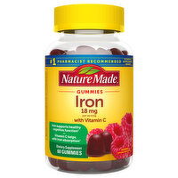 Nature Made Iron, with Vitamin C, 18 mg, Gummies, Raspberry - 60 Each 