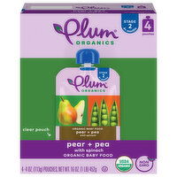 Plum Organics® Stage 2 Organic Baby Food Pear + Pea with Spinach 4oz Pouch-4-Pack