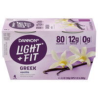 Dannon Yogurt, Vanilla, Fat Free, Greek - 4 Each 