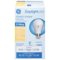 GE Light Bulb, Daylight, LED, Classic Shape, 3-Way