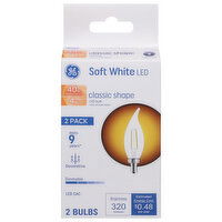 GE Light Bulbs, LED CAC, Soft White, Classic Shape, 4 Watts, 2 Pack