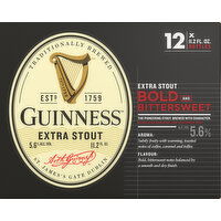 Guinness Beer, Extra Stout, Bold and Bittersweet - 12 Each 