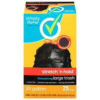 Simply Done Trash Bags, Drawstring, Large, 30 Gallon - 25 Each 