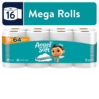 ANGEL SOFT Bathroom Tissue, 2-Ply, Unscented, Mega Roll - 16 Each 