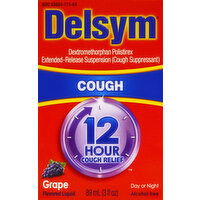 Delsym Cough Relief, 12 Hour, Liquid, Grape Flavored - 89 Millilitre 