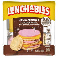 Lunchables Cracker Stackers, with Vanilla Creme Cookies, Ham & Cheddar - 3.5 Ounce 