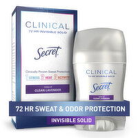 Secret Clinical Strength Invisible Solid Antiperspirant and Deodorant for Women, Clean Lavender