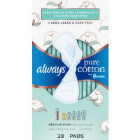 Always Pads, Pure Cotton with Flexfoam, Regular Flow with Flexi-Wings, Unscented, Size 1 - 28 Each 