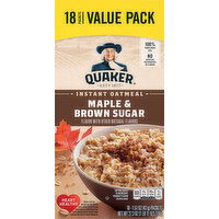 Quaker Instant Oatmeal, Maple & Brown Sugar, Value Pack - 18 Each 