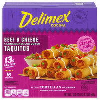 Delimex Taquitos, Beef & Cheese, Mexican Street Style - 16 Each 