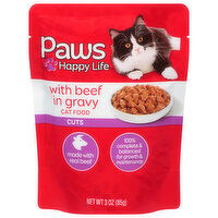 Paws Happy Life Cat Food, with Beef in Gravy, Cuts