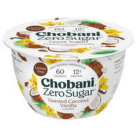 Chobani Yogurt, Greek, Nonfat, Zero Sugar, Toasted Coconut Vanilla Flavored - 5.3 Ounce 