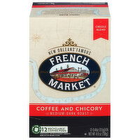 French Market Coffee and Chicory, Medium-Dark Roast, Creole Blend, Coffee Pods - 12 Each 