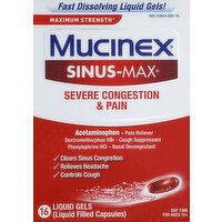 Mucinex Severe Congestion & Pain, Maximum Strength, Liquid Gels