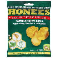 Honees Throat Drops, with Honey, Menthol & Eucalyptus, Soothing - 20 Each 