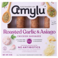 Amylu Chicken Sausages, Roasted Garlic & Asiago - 9 Ounce 