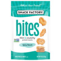 Snack Factory Baked Pretzel Snacks, Spicy Ranch, Thin & Crunchy, Bites - 9 Ounce 